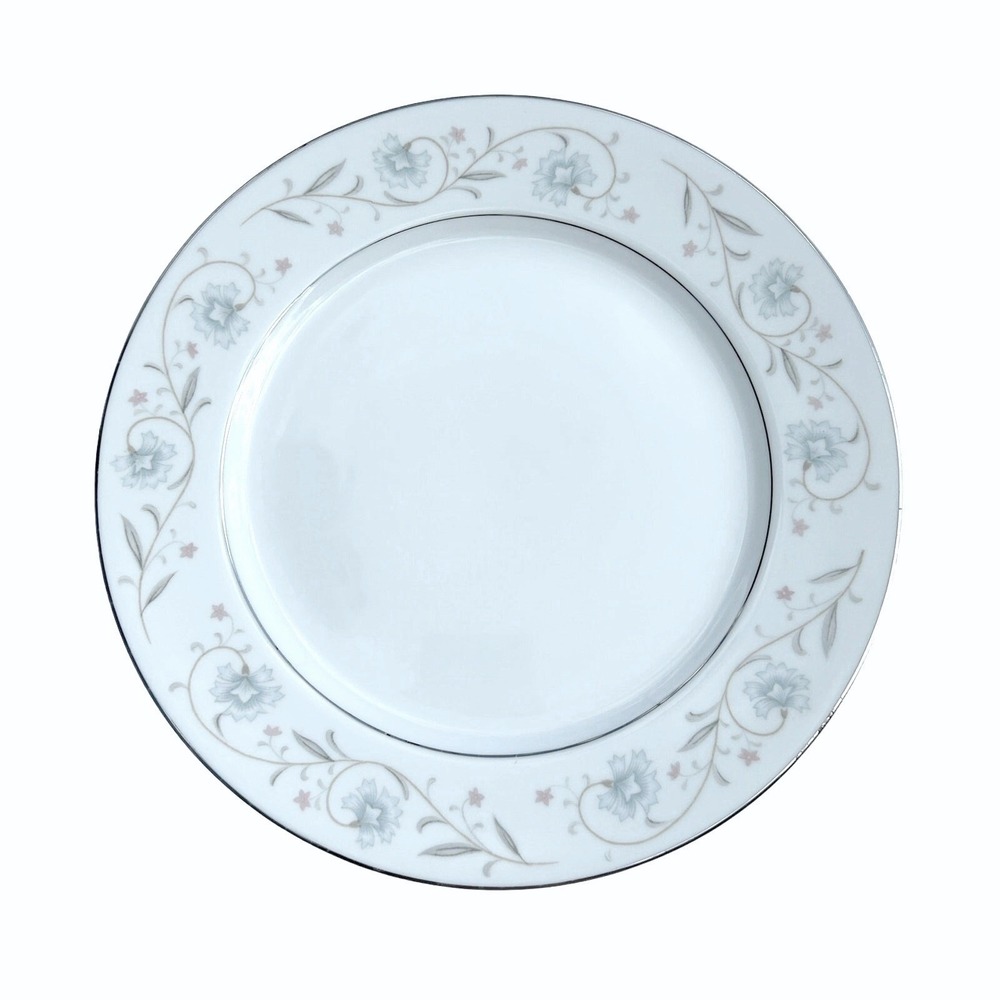 Fine China of Japan English Garden 1221 Dinner Plate 10.5"‎ Blue Pink Silver